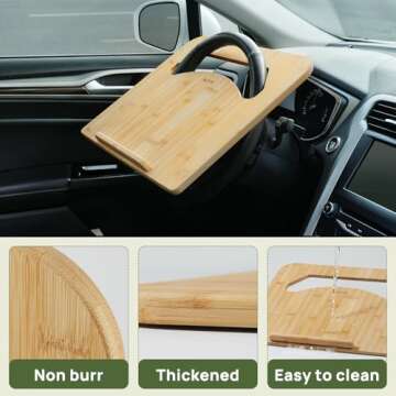 2-in-1 Car Steering Wheel Desk, Lap Desk, Bamboo Trays for Eating, Interior Accessories for Truck Drivers, Lightweight Wooden Tray for Car