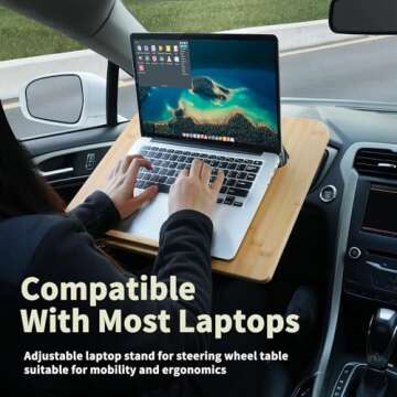 2-in-1 Car Steering Wheel Desk, Lap Desk, Bamboo Trays for Eating, Interior Accessories for Truck Drivers, Lightweight Wooden Tray for Car