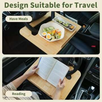 2-in-1 Car Steering Wheel Desk, Lap Desk, Bamboo Trays for Eating, Interior Accessories for Truck Drivers, Lightweight Wooden Tray for Car
