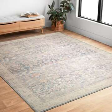 Loloi II Hathaway Collection HTH-02 Denim/Multi 7'-6" x 9'-6", .25" Thick, Area Rug, Soft, Durable, ...