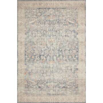 Loloi II Hathaway Collection HTH-02 Denim/Multi 7'-6" x 9'-6", .25" Thick, Area Rug, Soft, Durable, Printed, Modern, Low Pile, Non-Shedding, Easy Clean, Living Room Rug