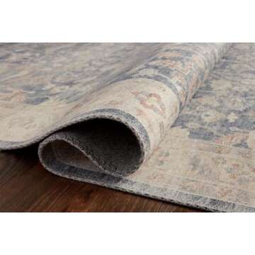 Loloi II Hathaway Collection HTH-02 Denim/Multi 7'-6" x 9'-6", .25" Thick, Area Rug, Soft, Durable, Printed, Modern, Low Pile, Non-Shedding, Easy Clean, Living Room Rug