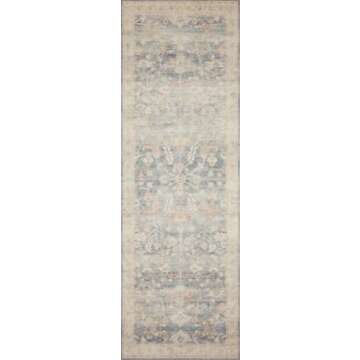 Loloi II Hathaway Collection HTH-02 Denim/Multi 7'-6" x 9'-6", .25" Thick, Area Rug, Soft, Durable, Printed, Modern, Low Pile, Non-Shedding, Easy Clean, Living Room Rug
