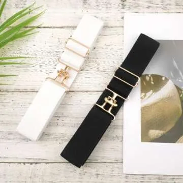 PEUTIER Women's 2pcs 1.5in Elastic Equestrian Belt, Surcingle Buckle Horse Bit Belt for Horseback Riding Sports, Black, Medium