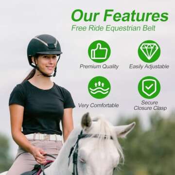 PEUTIER Women's 2pcs 1.5in Elastic Equestrian Belt, Surcingle Buckle Horse Bit Belt for Horseback Riding Sports, Black, Medium