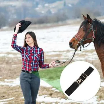 PEUTIER Women's 2pcs 1.5in Elastic Equestrian Belt, Surcingle Buckle Horse Bit Belt for Horseback Riding Sports, Black, Medium