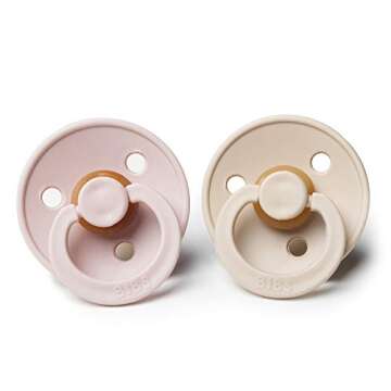 BIBS Baby Pacifier | BPA-Free Natural Rubber | Made in Denmark | Blush/Vanilla 2-Pack (0-6 Months)