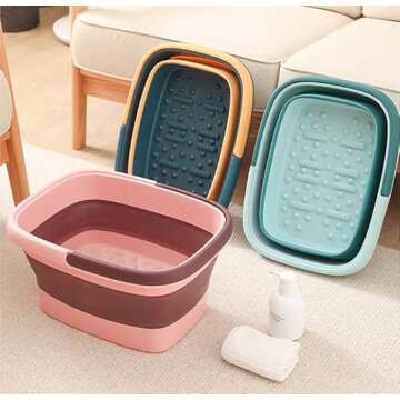 Collapsible Foot Soak Tub with Handle – Feet Soaking Tub - Pedicure Spa Foot Bath Basin – Foot Soaker Collapsible Bucket (Light Blue/Teal)