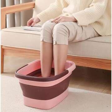 Collapsible Foot Soak Tub with Handle – Feet Soaking Tub - Pedicure Spa Foot Bath Basin – Foot Soaker Collapsible Bucket (Light Blue/Teal)