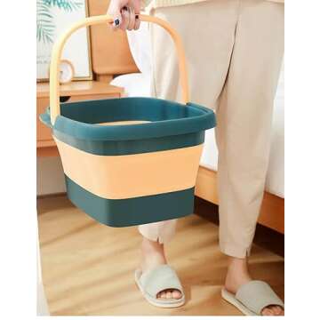 Collapsible Foot Soak Tub with Handle – Feet Soaking Tub - Pedicure Spa Foot Bath Basin – Foot Soaker Collapsible Bucket (Light Blue/Teal)