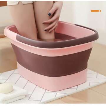 Collapsible Foot Soak Tub with Handle – Feet Soaking Tub - Pedicure Spa Foot Bath Basin – Foot Soaker Collapsible Bucket (Light Blue/Teal)