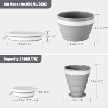 Odoland Mess Kit for Camping 1 Person with Silicone Collapsible Bowl Collapsible Cup & Stainless Steel Spoon for Backpacking Outdoor Camping Hiking and Picnic