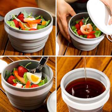 Odoland Mess Kit for Camping 1 Person with Silicone Collapsible Bowl Collapsible Cup & Stainless Steel Spoon for Backpacking Outdoor Camping Hiking and Picnic