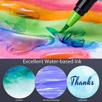 Professional Watercolor Brush Markers Pen 24 Colors of Ohuhu, Water Based Drawing Marker Brushes W/A Blending Aqua Pen, Water Soluble for Adult Coloring Books Comic Calligraphy