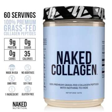 Naked Collagen Peptides Protein Powder, 60 Servings, Pasture-Raised, Unflavored Grass-Fed Hydrolyzed...