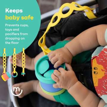 morepeas On-The-Go Tether - Stretchable Silicone Teether & Pacifier Clip - Baby Travel Essential - S...