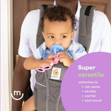 morepeas On-The-Go Tether - Stretchable Silicone Teether & Pacifier Clip - Baby Travel Essential - Stroller, Car Seat & Highchair Accessory