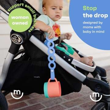 morepeas On-The-Go Tether - Stretchable Silicone Teether & Pacifier Clip - Baby Travel Essential - Stroller, Car Seat & Highchair Accessory