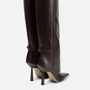 Vertundy Women's Fold Over Boots - Pointed Toe Stiletto Heel Slip On Knee High Boot Fashion Sexy Dress Boot Size 12 Brown