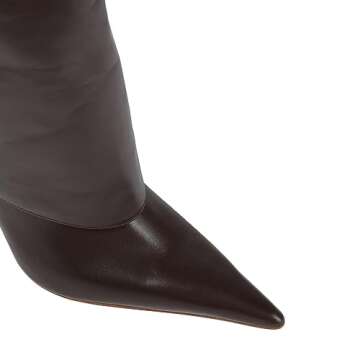 Vertundy Women's Fold Over Boots - Pointed Toe Stiletto Heel Slip On Knee High Boot Fashion Sexy Dress Boot Size 12 Brown