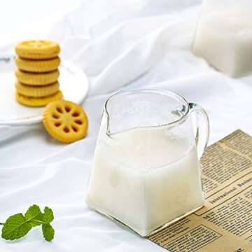 Leinuosen 2 Pcs Glass Pitcher Elegant Shaped Glass Creamer Pitcher Glass Tea Pitcher Coffee Milk Creamer Pitcher Creative Milk Frothing Pitcher Milk Frother Cup Creamer Jug (Square Style,350 ml)