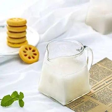 Leinuosen 2 Pcs Glass Pitcher Elegant Shaped Glass Creamer Pitcher Glass Tea Pitcher Coffee Milk Creamer Pitcher Creative Milk Frothing Pitcher Milk Frother Cup Creamer Jug (Square Style,350 ml)