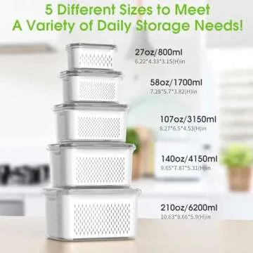 Fruit Storage Containers for Fridge - 5 Size Food Storage Containers for Refrigerator Organizers Bin...