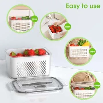 Fruit Storage Containers for Fridge - 5 Size Food Storage Containers for Refrigerator Organizers Bins with Colander Set, Clear Lettuce Keeper with Lids and Handle, Ideal Vegetable Storage Bins