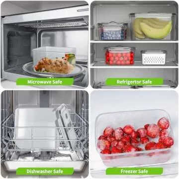 Fruit Storage Containers for Fridge - 5 Size Food Storage Containers for Refrigerator Organizers Bins with Colander Set, Clear Lettuce Keeper with Lids and Handle, Ideal Vegetable Storage Bins