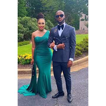 junytDing Women Satin Mermaid Bridesmaid Dresses Long One Shoulder Formal Wedding Guest Party Dresses LD0069 Hot Pink 12