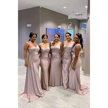 junytDing Women Satin Mermaid Bridesmaid Dresses Long One Shoulder Formal Wedding Guest Party Dresses LD0069 Hot Pink 12