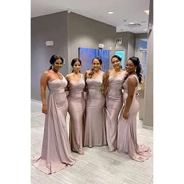 junytDing Women Satin Mermaid Bridesmaid Dresses Long One Shoulder Formal Wedding Guest Party Dresses LD0069 Hot Pink 12