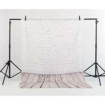 Allenjoy Fabric 5x7FT White Brick Wall with Wooden Floor Photography Backdrop Photo Background Prop for Newborn Baby Photoshoot Photographer