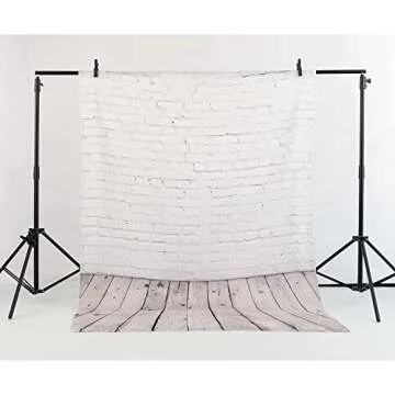 Allenjoy Fabric 5x7FT White Brick Wall with Wooden Floor Photography Backdrop Photo Background Prop for Newborn Baby Photoshoot Photographer