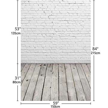 Allenjoy Fabric 5x7FT White Brick Wall with Wooden Floor Photography Backdrop Photo Background Prop for Newborn Baby Photoshoot Photographer