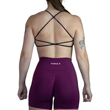 AUROLA Women Workout Sports Bras Backless Strappy Criss Cross Light Support Athletic Bra Gym Fitness Yoga Bra, Black, M