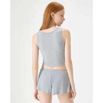 Luxurious Women’s Sleepwear Ribbed Tank in Heather Grey