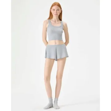 Luxurious Women’s Sleepwear Ribbed Tank in Heather Grey