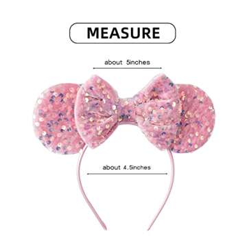 KARETT Mouse Ears Bow Headbands, Sparkle Mouse Ears Headband Glitter Hair Band for Party Princess Decoration Cosplay Costume