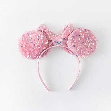 KARETT Mouse Ears Bow Headbands, Sparkle Mouse Ears Headband Glitter Hair Band for Party Princess Decoration Cosplay Costume