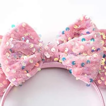 KARETT Mouse Ears Bow Headbands, Sparkle Mouse Ears Headband Glitter Hair Band for Party Princess Decoration Cosplay Costume
