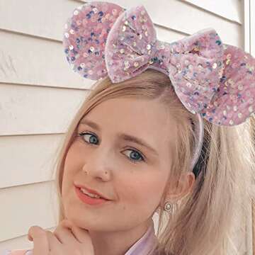 KARETT Mouse Ears Bow Headbands, Sparkle Mouse Ears Headband Glitter Hair Band for Party Princess Decoration Cosplay Costume