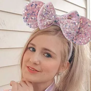 KARETT Mouse Ears Bow Headbands, Sparkle Mouse Ears Headband Glitter Hair Band for Party Princess Decoration Cosplay Costume