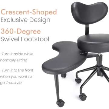 Pipersong Meditation Chair Plus, Cross Legged Chair with Wheels, ADHD Chair, Criss Cross Desk Chair with Lumbar Support and Adjustable Stool, Flexible Design for Fidgety Sitters, Black