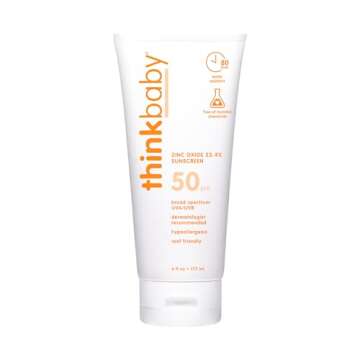 Thinkbaby SPF 50+ Baby Mineral Sunscreen, 6oz + Thinkbaby SPF 30+ Sunscreen Stick, 0.64 oz, Water Re...