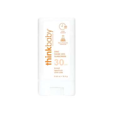 Thinkbaby SPF 50+ Baby Mineral Sunscreen, 6oz + Thinkbaby SPF 30+ Sunscreen Stick, 0.64 oz, Water Resistant - Broad Spectrum UVA/UVB Sun Protection