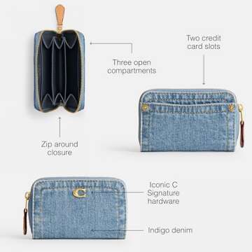 Coach Small Zip Around Card Case, Indigo