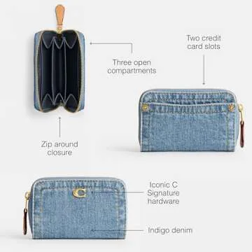 Coach Small Zip Around Card Case, Indigo