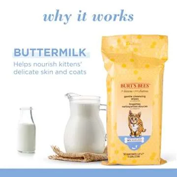 Burt's Bees for Pets Kitten Wipes with Buttermilk, 98% Natural Origin Formulas, Cat Wipes, Cat Groom...