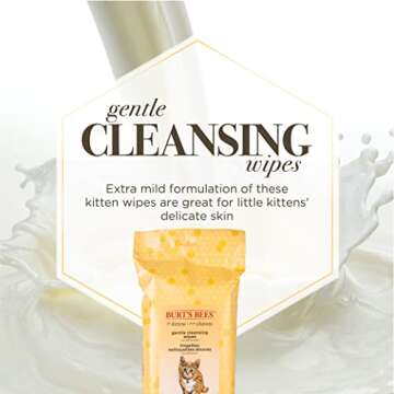 Burt's Bees for Pets Kitten Wipes with Buttermilk, 98% Natural Origin Formulas, Cat Wipes, Cat Grooming Supplies, Cat Cleaning Wipes, Waterless Cat Grooming, 50ct